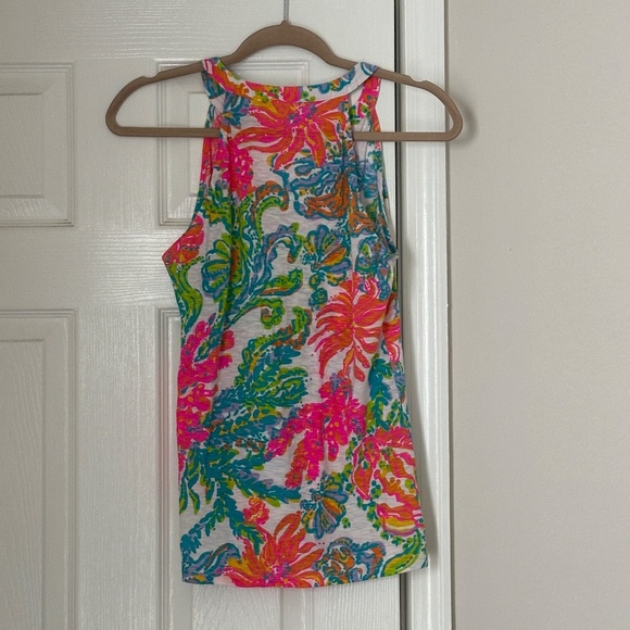 Lilly Pulitzer  Arya Tank Top Pink Green Palm Leaves Size Small S Tropical - Picture 5 of 7